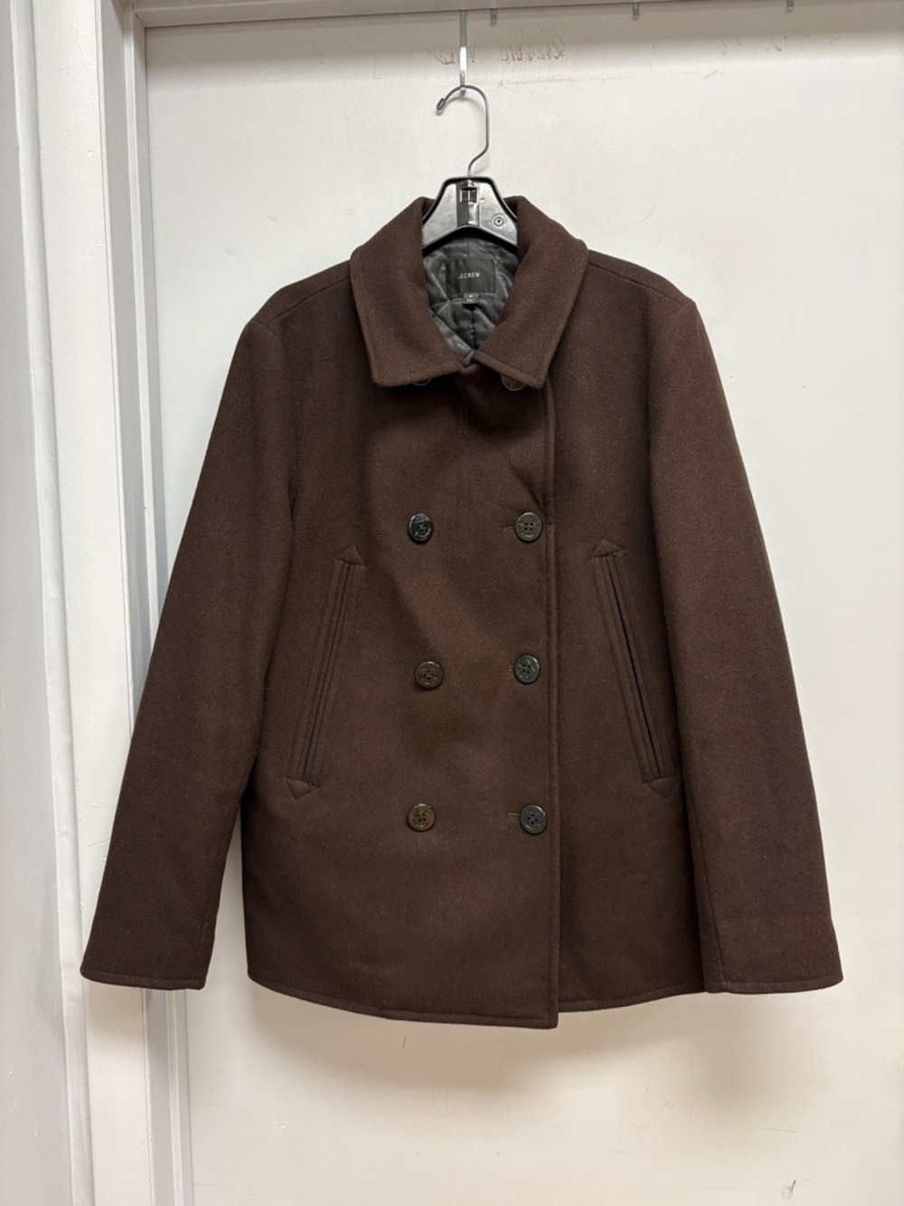 J.Crew Wool Blend Peacoat Brown PrimaLoft Double Breasted Coat Men’s Medium - Picture 5 of 14